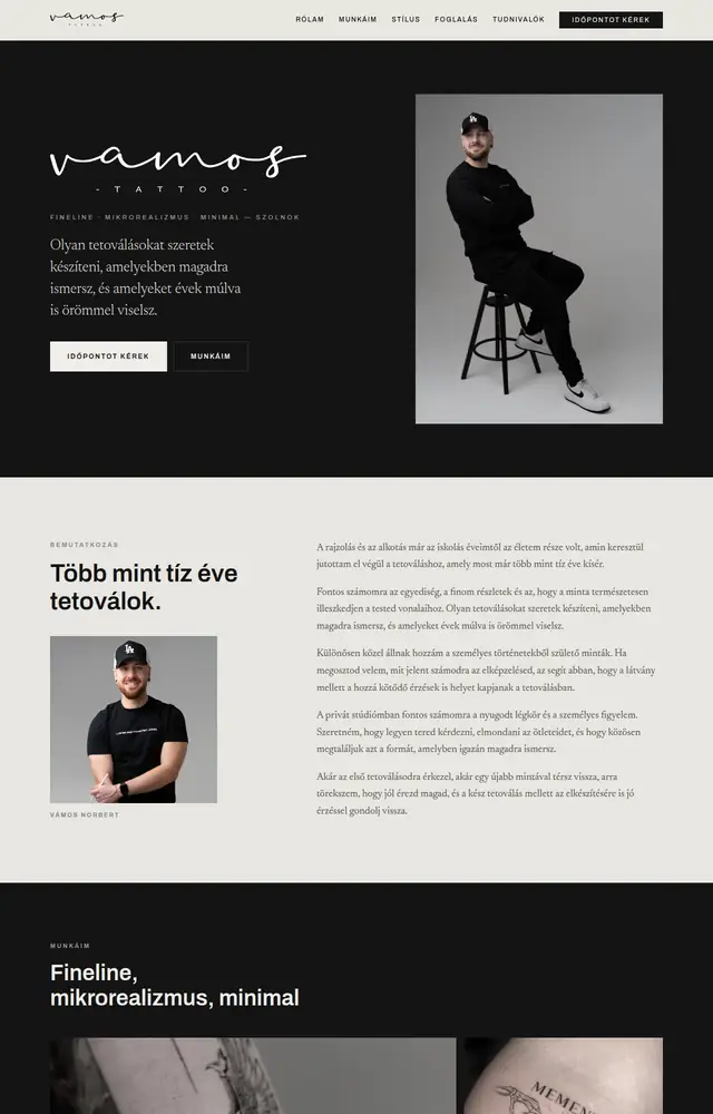 Startseite der Website Vámos Tattoo